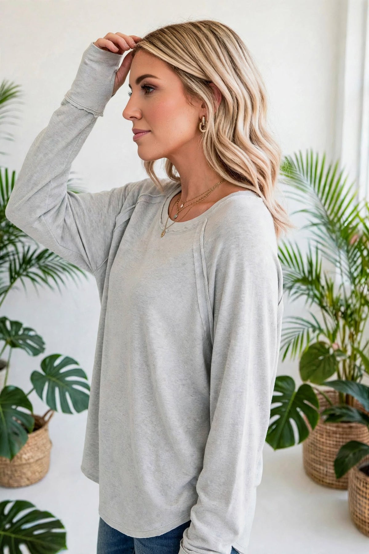 Cotton Raglan Sleeve Thumbhole Top