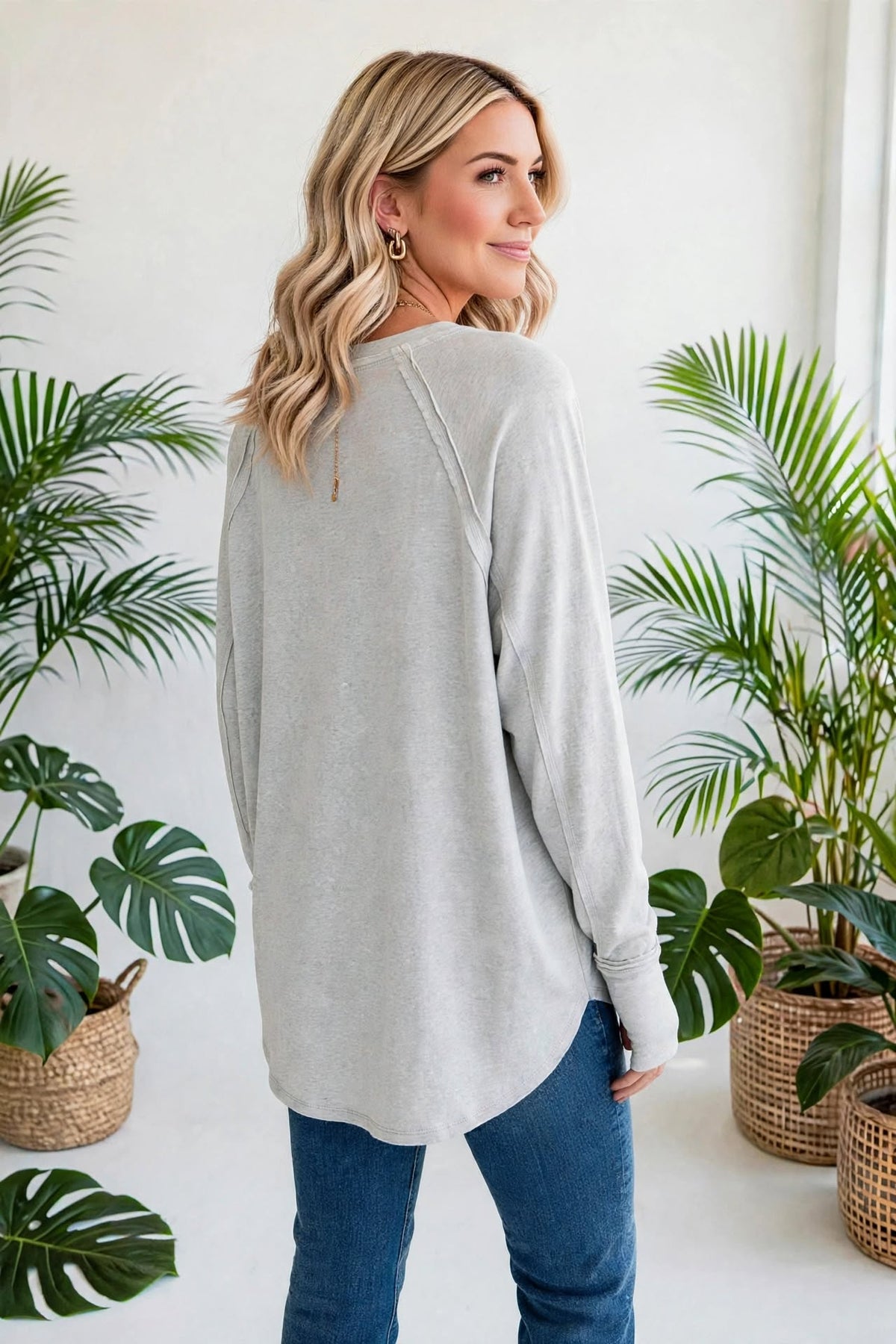 Cotton Raglan Sleeve Thumbhole Top