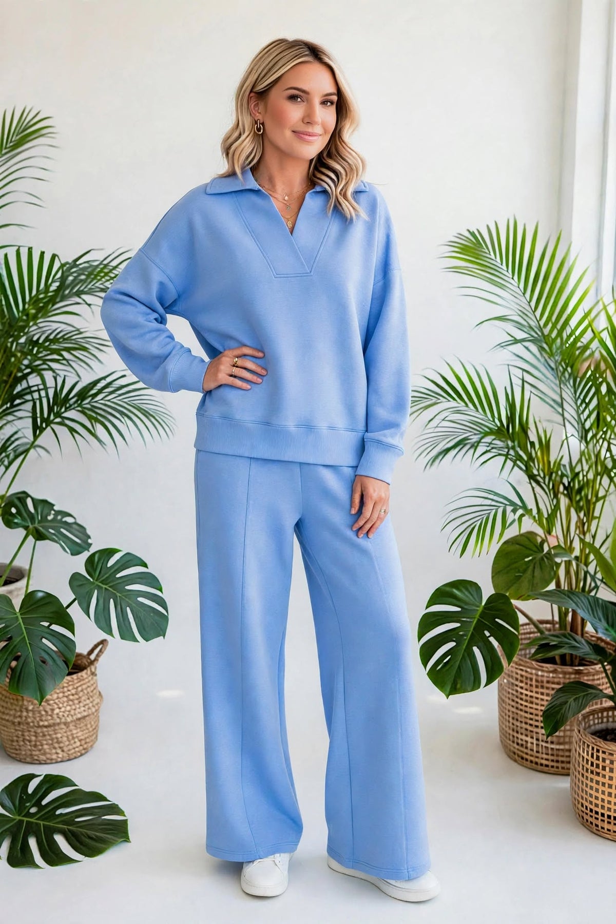 Cozy Scuba Collared Pullover & Pants Set