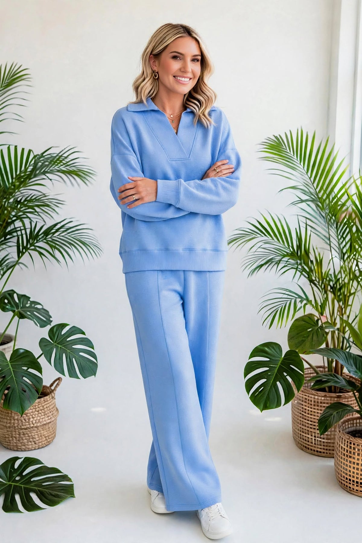 Cozy Scuba Collared Pullover & Pants Set