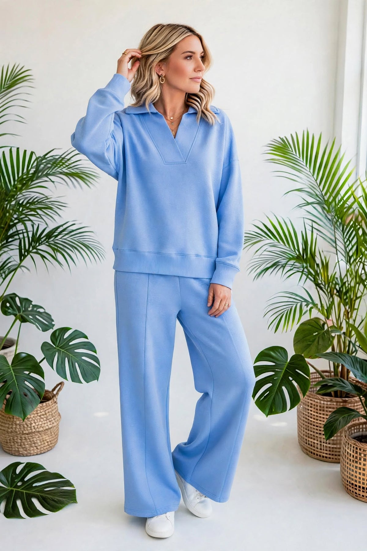 Cozy Scuba Collared Pullover & Pants Set