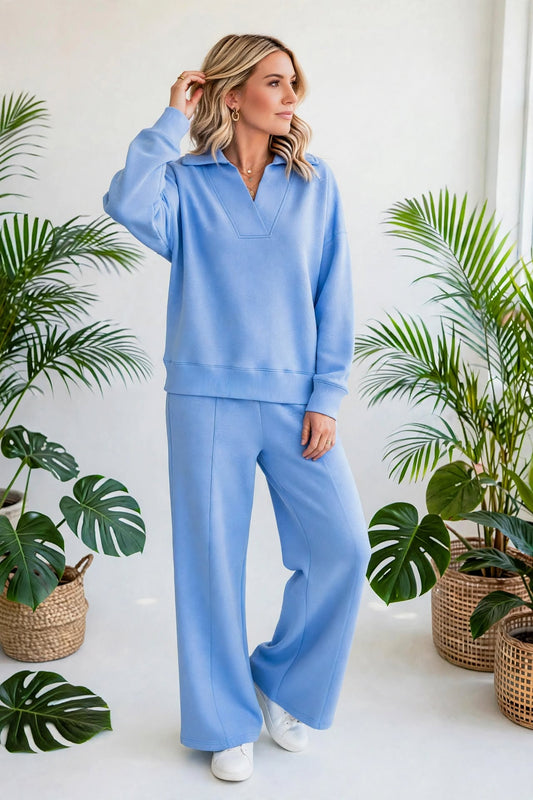 Cozy Scuba Collared Pullover & Pants Set