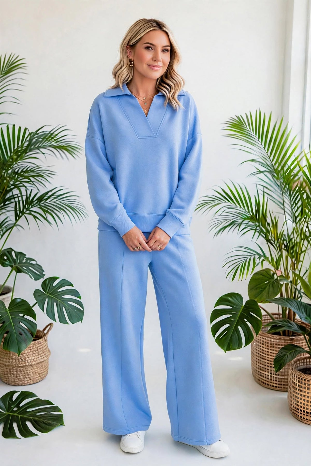 Cozy Scuba Collared Pullover & Pants Set
