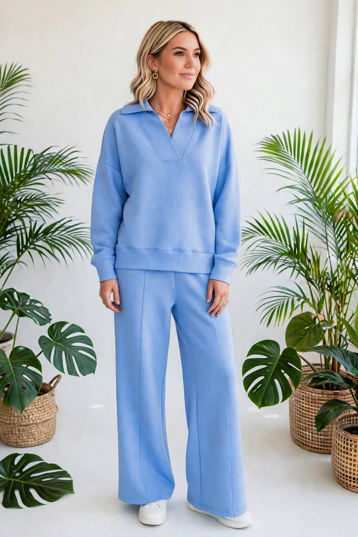 Cozy Scuba Collared Pullover & Pants Set