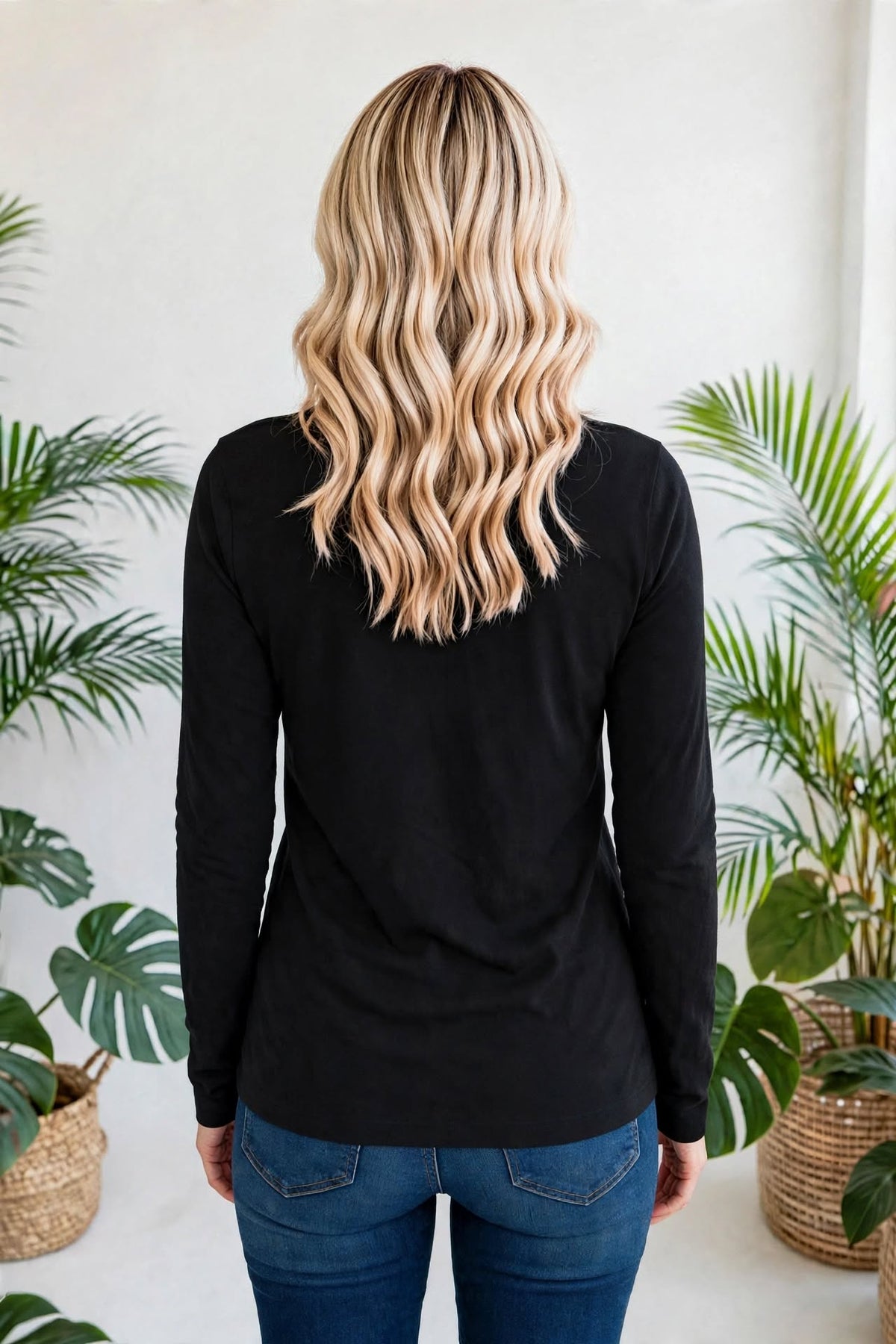 Cotton V-Neck Long Sleeve T-Shirt