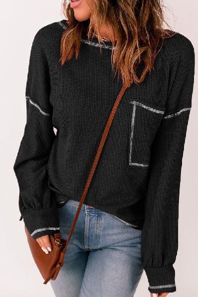 Contrast Stitching Trim Pullover