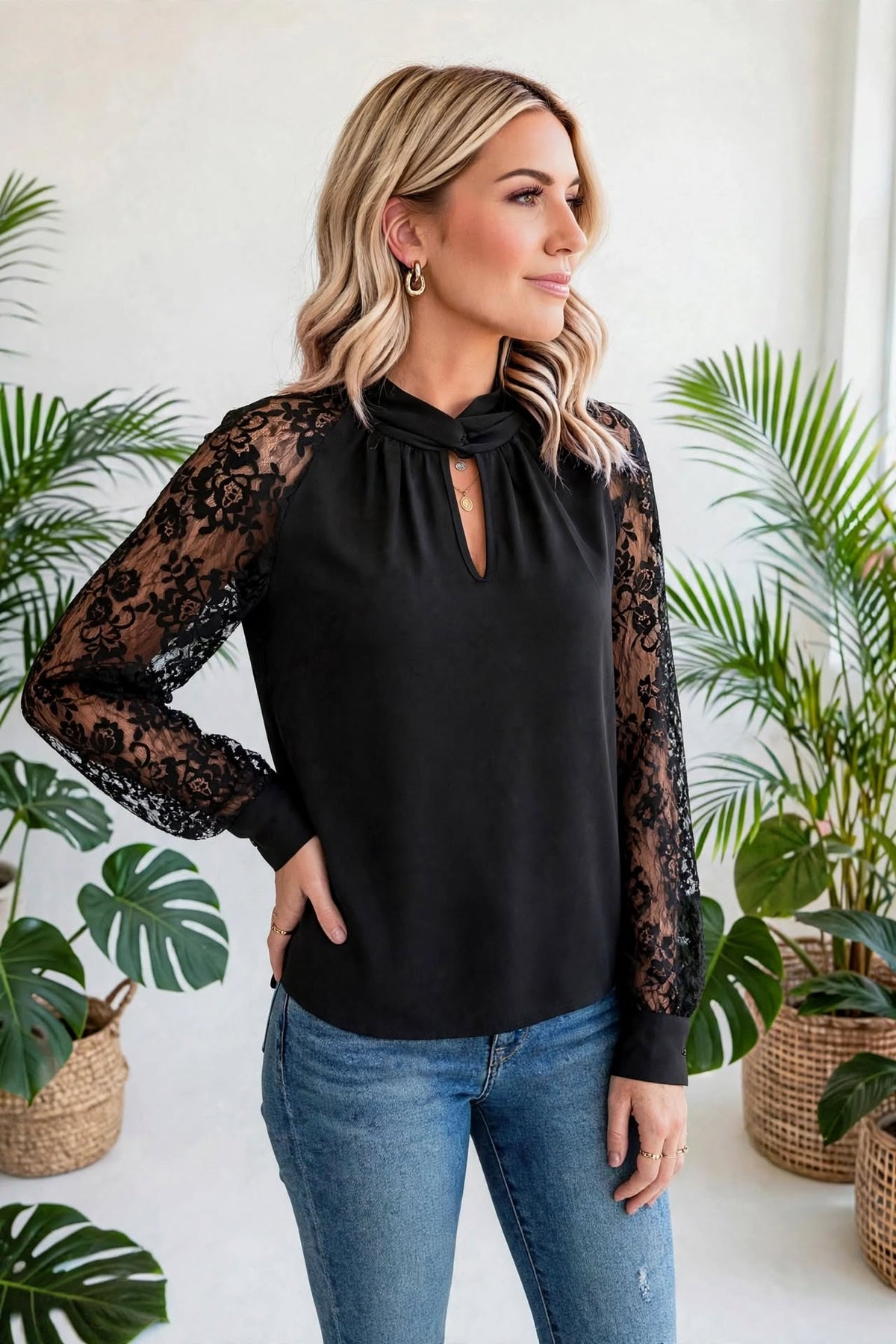Dreamy Floral Lace Sleeve Blouse