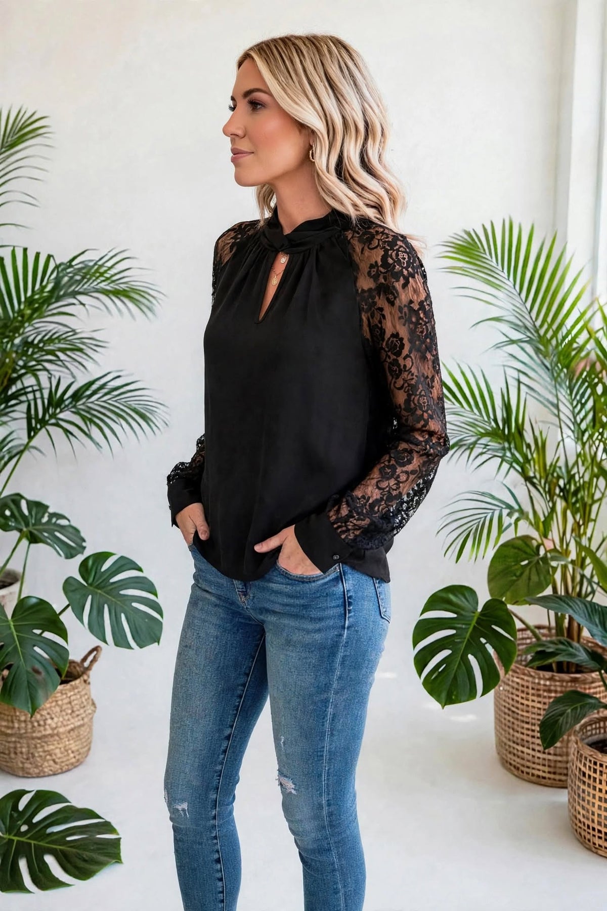 Dreamy Floral Lace Sleeve Blouse