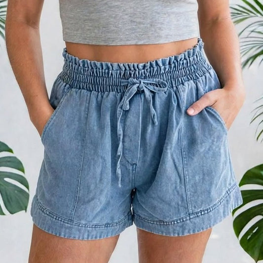 Smocked Waist Denim Shorts | S-XL