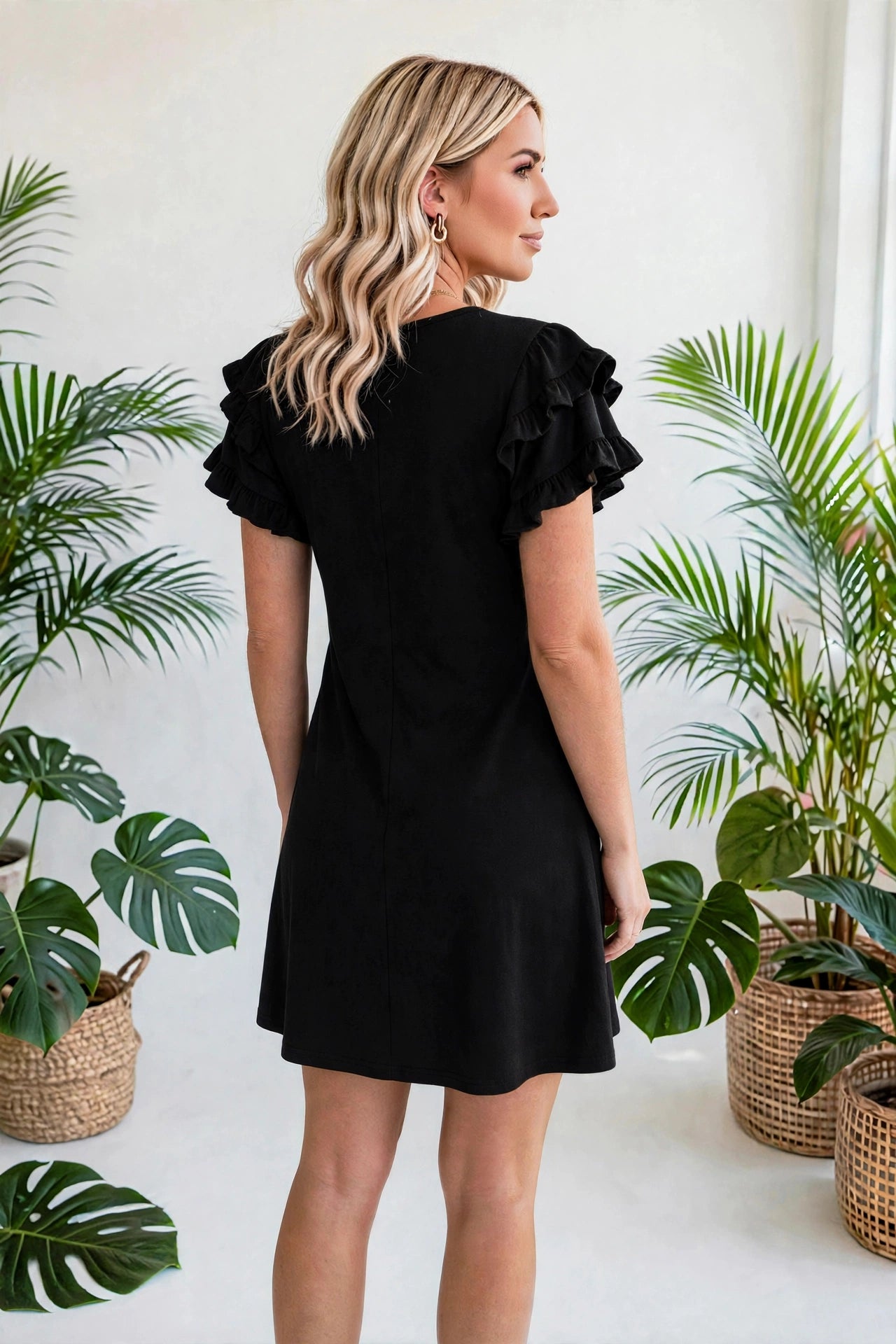 Double Ruffle Sleeve Mini Dress | S-XL