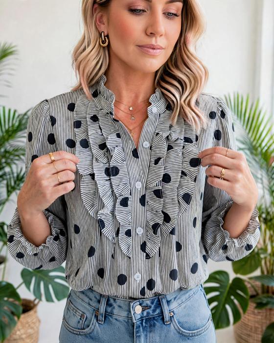 Polka & Stripe Style Shift Top | S-XL