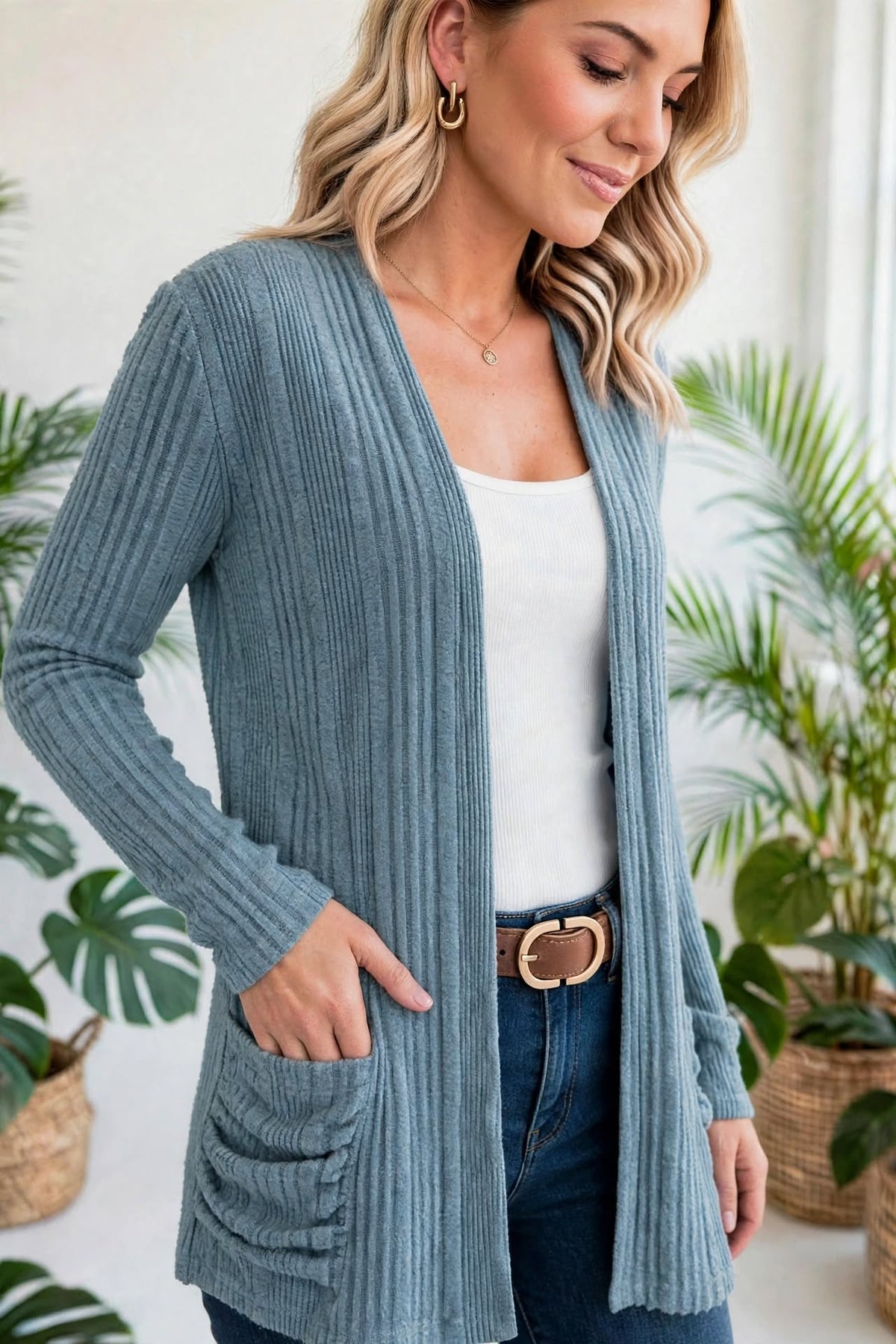 Everyday Ribbed Pocket Cardigan | S-XL
