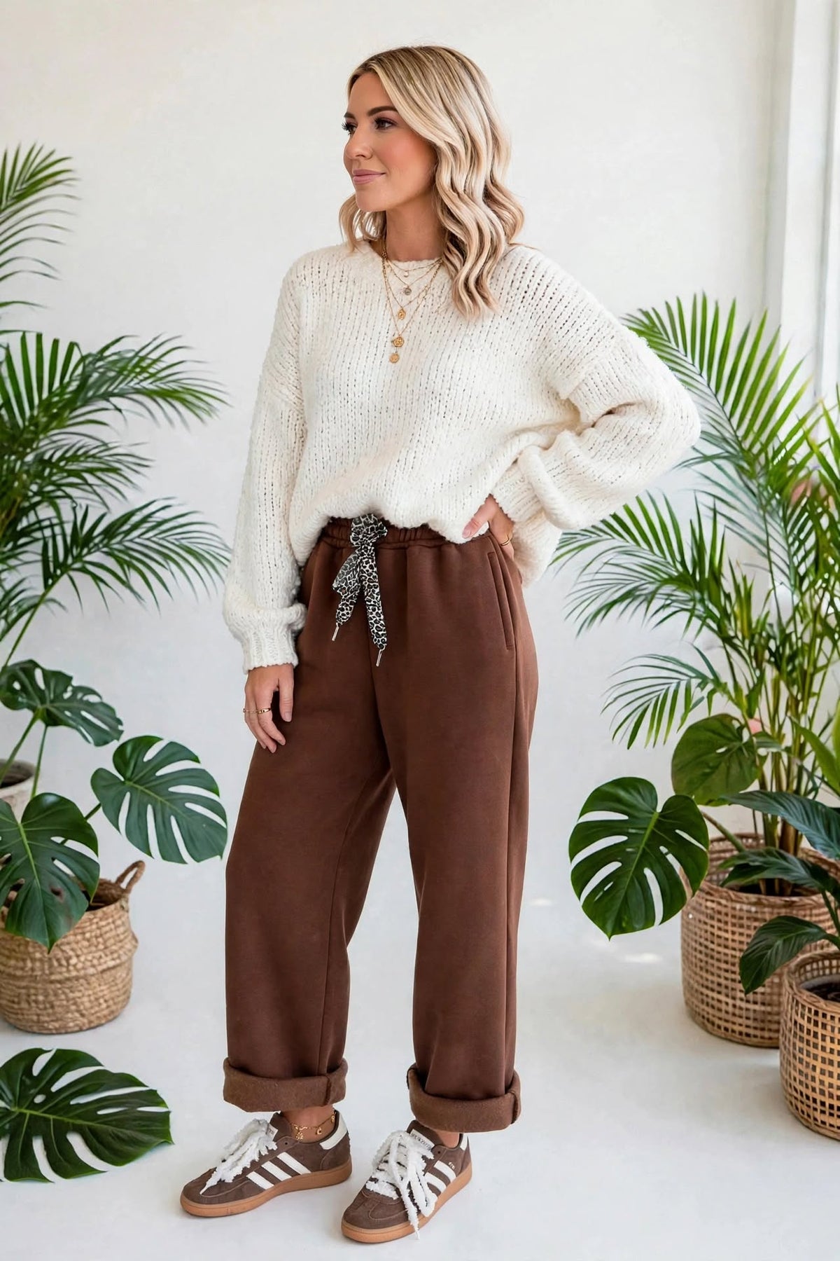 Roar Haven Leopard Drawstring Elastic Waist Pants | S-XL