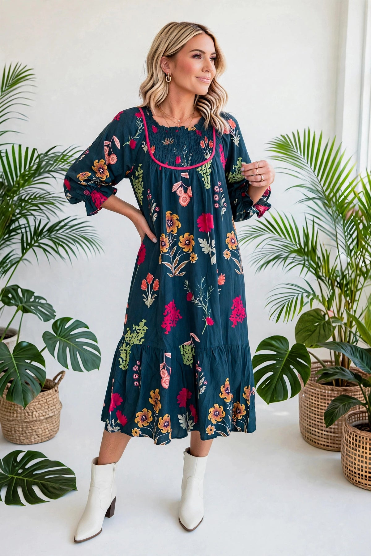 Bloom Belle 7/8 Sleeve Midi Dress | S-XL