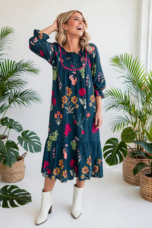 Bloom Belle 7/8 Sleeve Midi Dress | S-XL