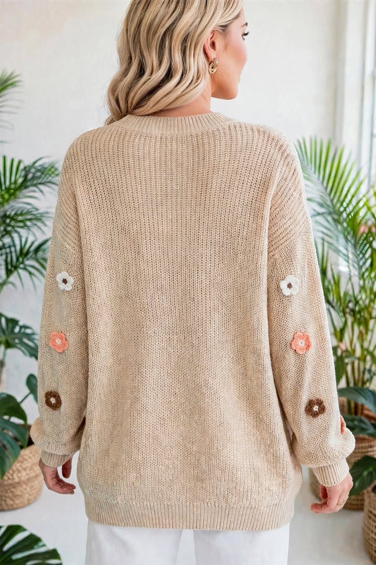 Hello Floral Embroidered Knit Loose Sweater