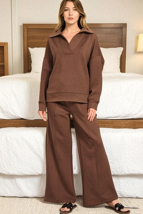 Cozy Scuba Collared Pullover & Pants Set