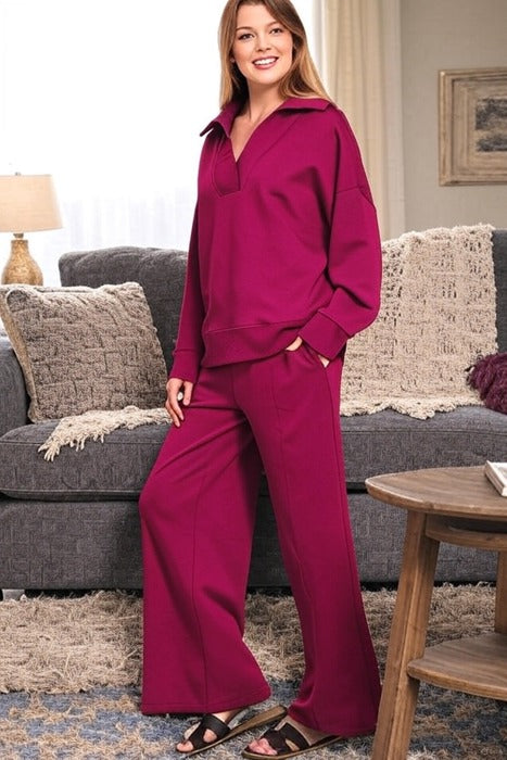 Cozy Scuba Collared Pullover & Pants Set
