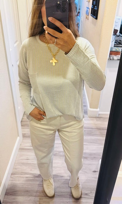 Ribbed Striped Oversized Long Sleeve Top