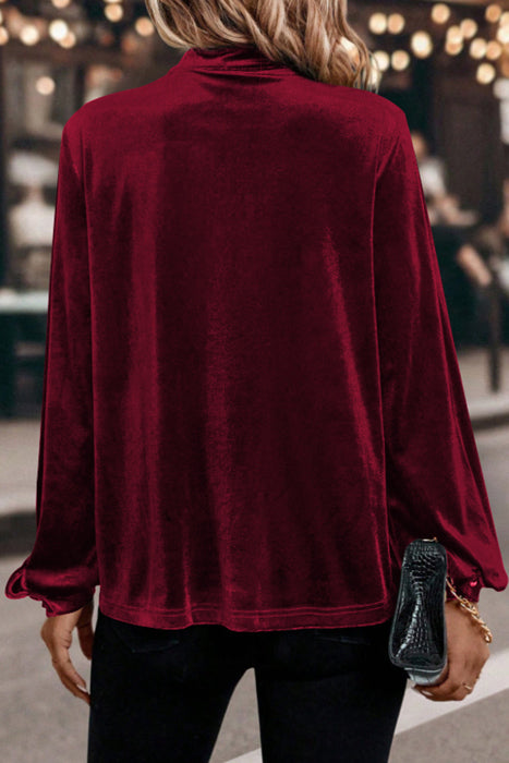 Asymmetric Button Keyhole Neck Velvet Blouse | S-XL