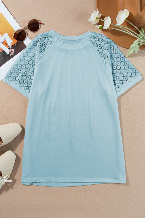 Seamed Detail Contrast Lace Raglan Sleeve Top | S-XL