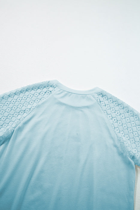 Seamed Detail Contrast Lace Raglan Sleeve Top | S-XL