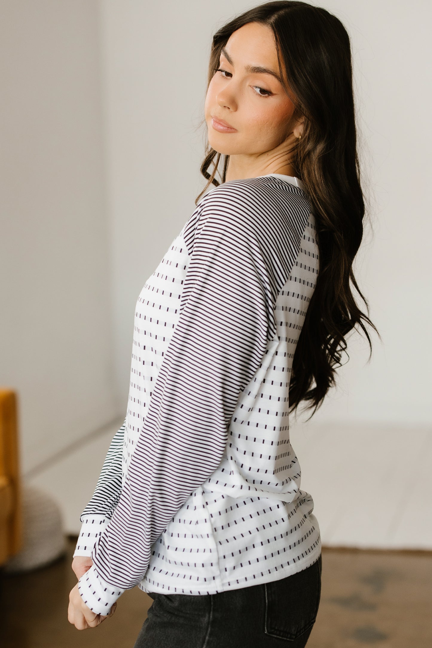 Easy Patchwork Stripe Raglan Top | S-XL