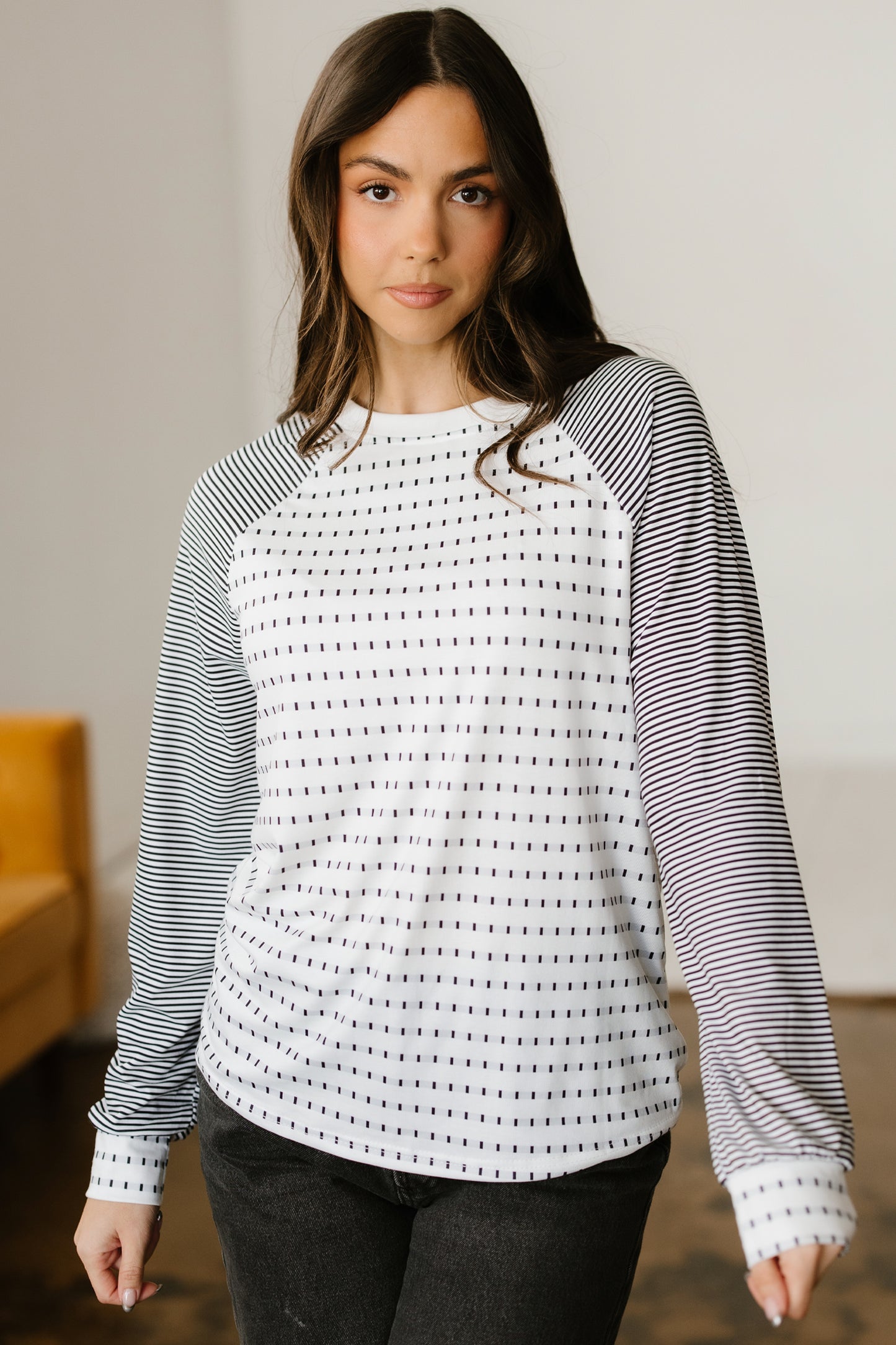 Easy Patchwork Stripe Raglan Top | S-XL
