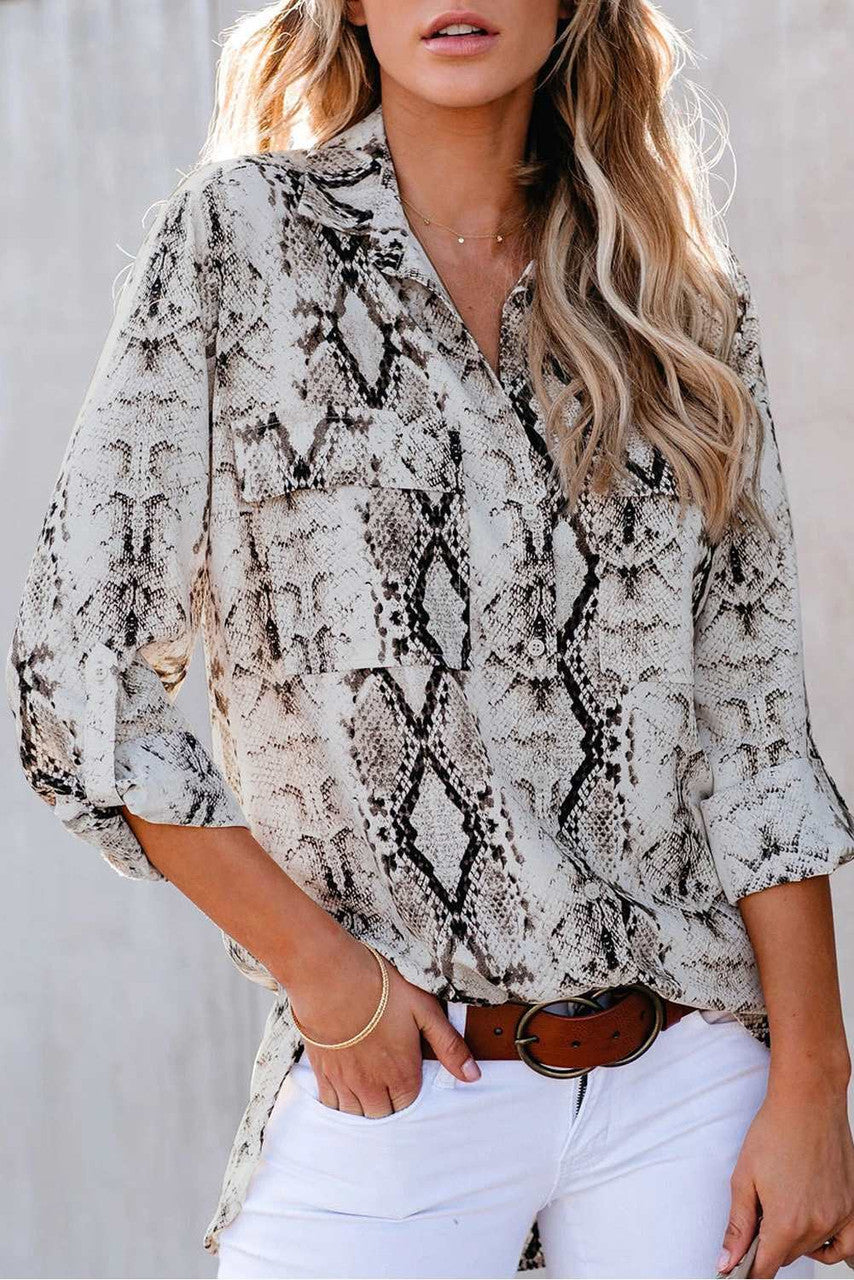 Snake Print Button Up Top