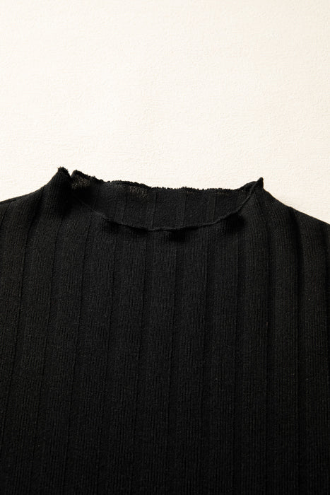 Frilled Neck Ribbed Knit Patchwork Mini Dress | S-XL