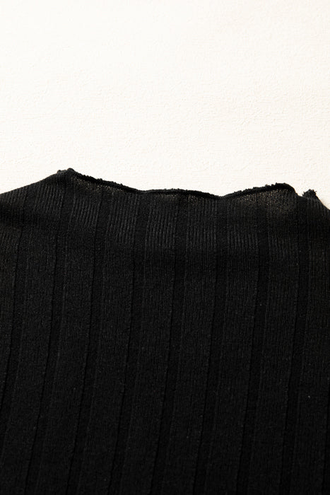 Frilled Neck Ribbed Knit Patchwork Mini Dress | S-XL