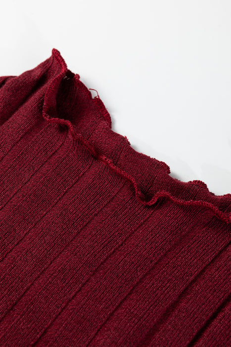 Frilled Neck Ribbed Knit Patchwork Mini Dress | S-XL