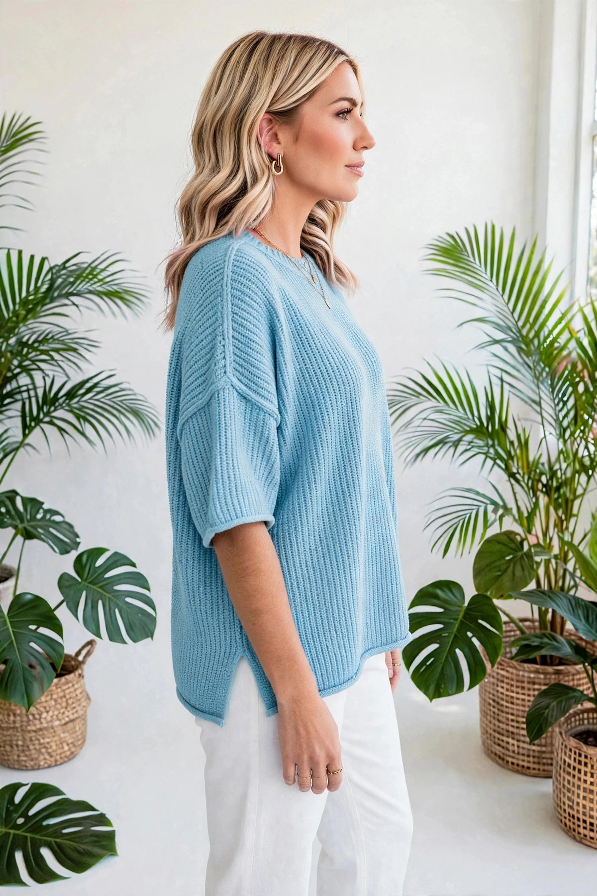 Vela Exposed Seam Detail Half Sleeve Sweater | S-XL