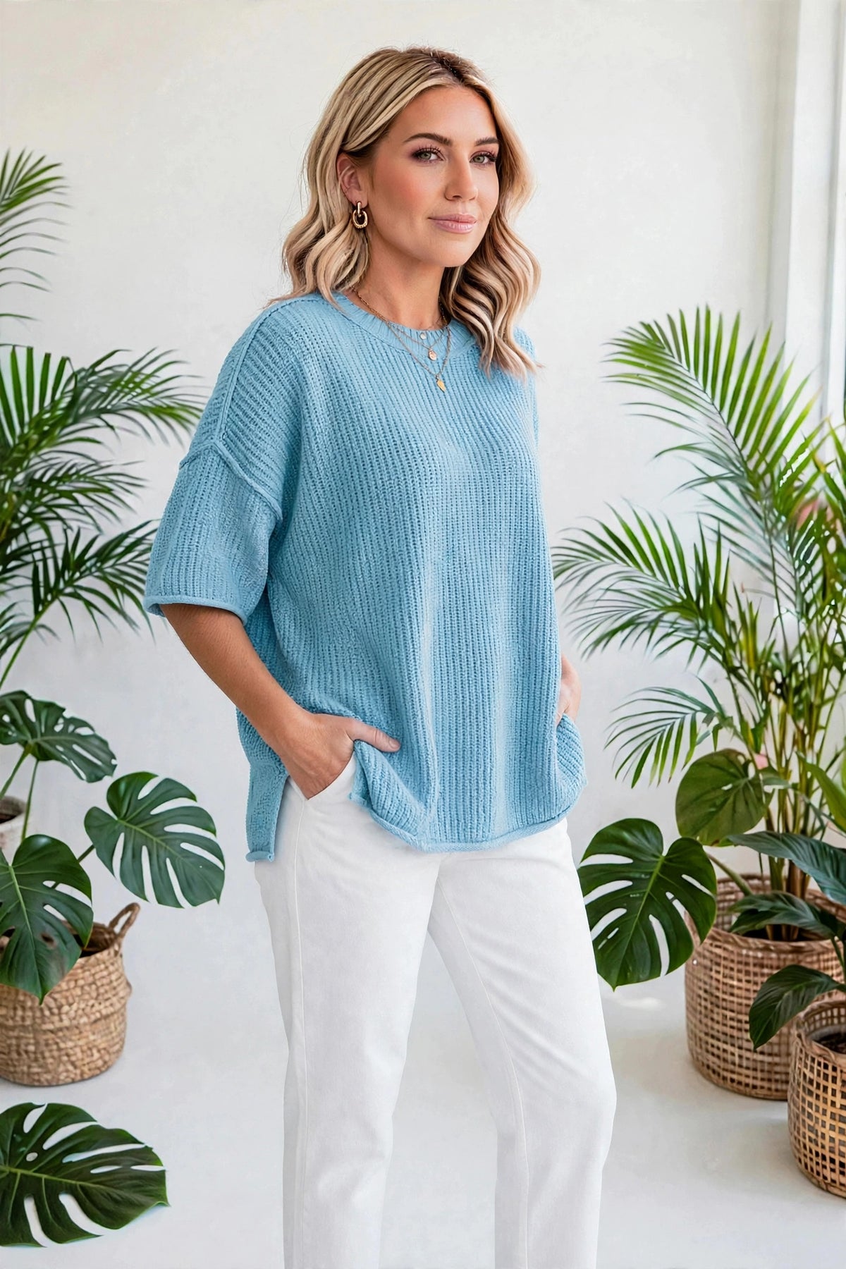 Vela Exposed Seam Detail Half Sleeve Sweater | S-XL