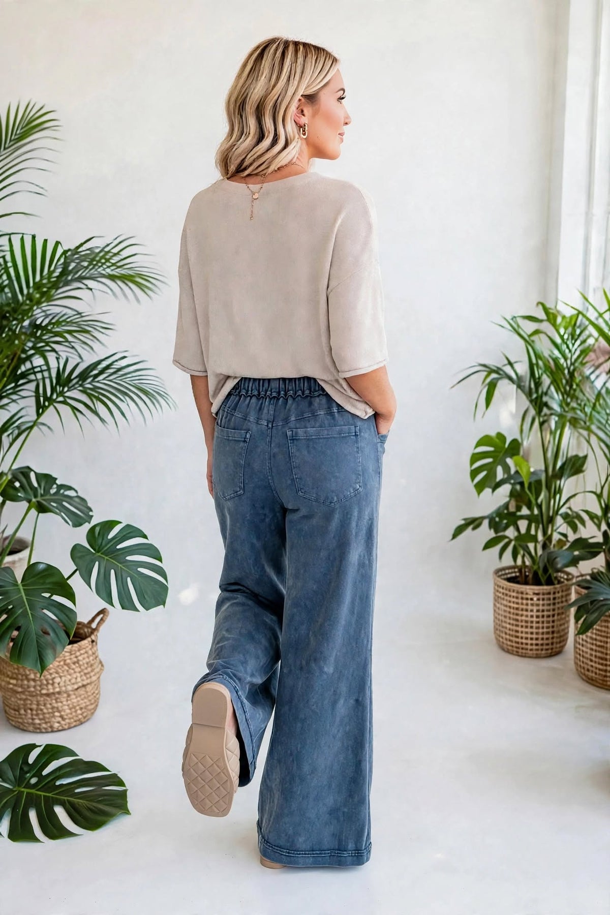 Washed Seam Drawstring Leg Flare Pants | S-XL