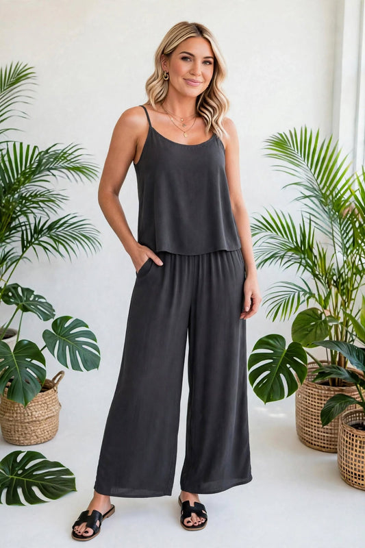 Relax and Flow Woven Cami & Pants Set with Pockets |S-L