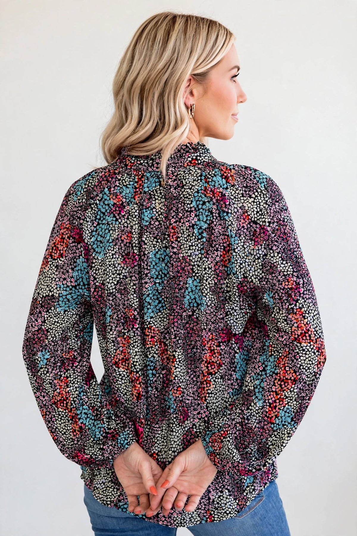 Vibrant Floral Tie V-Neck Blouse