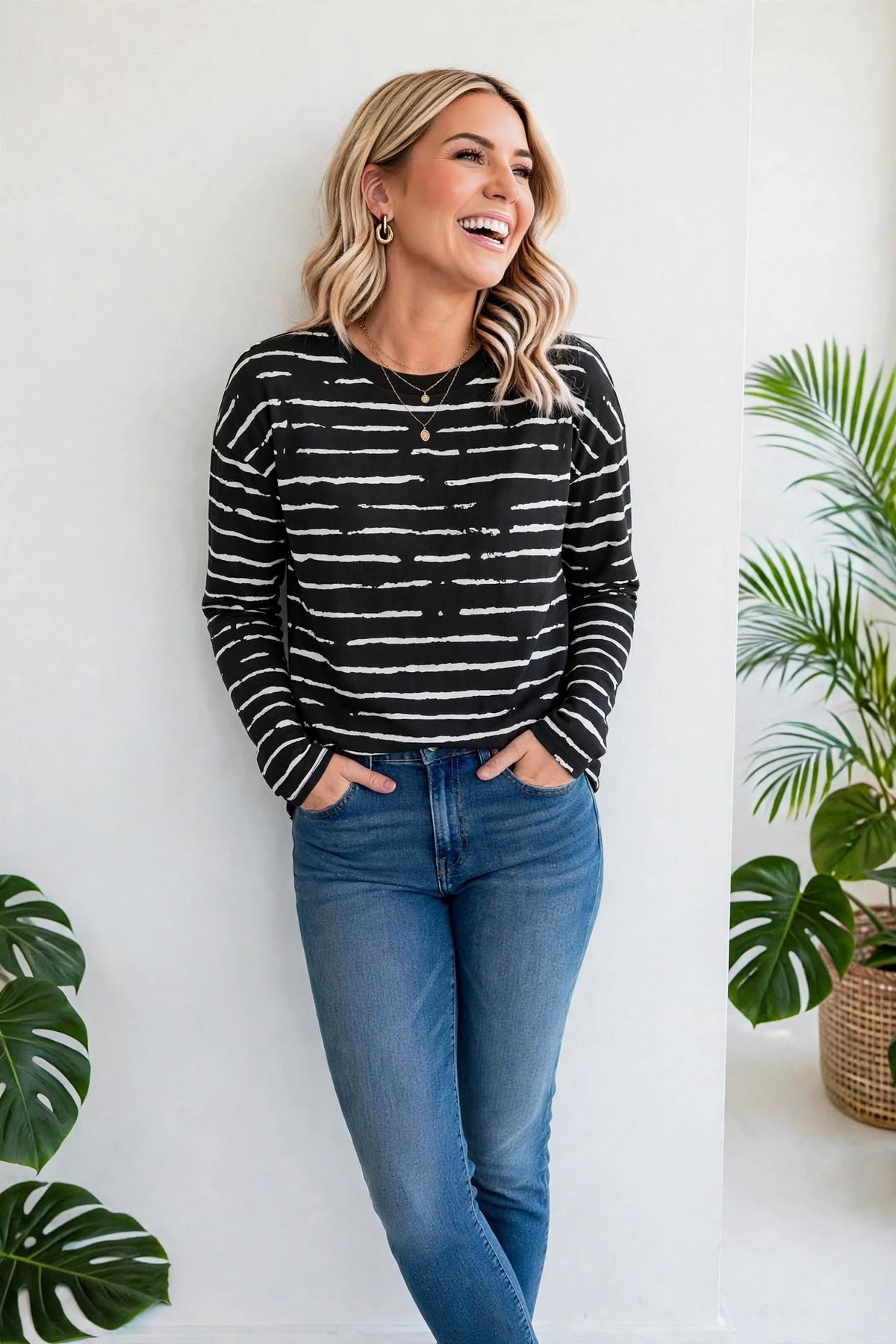 Retro Striped Casual Long Sleeve Top