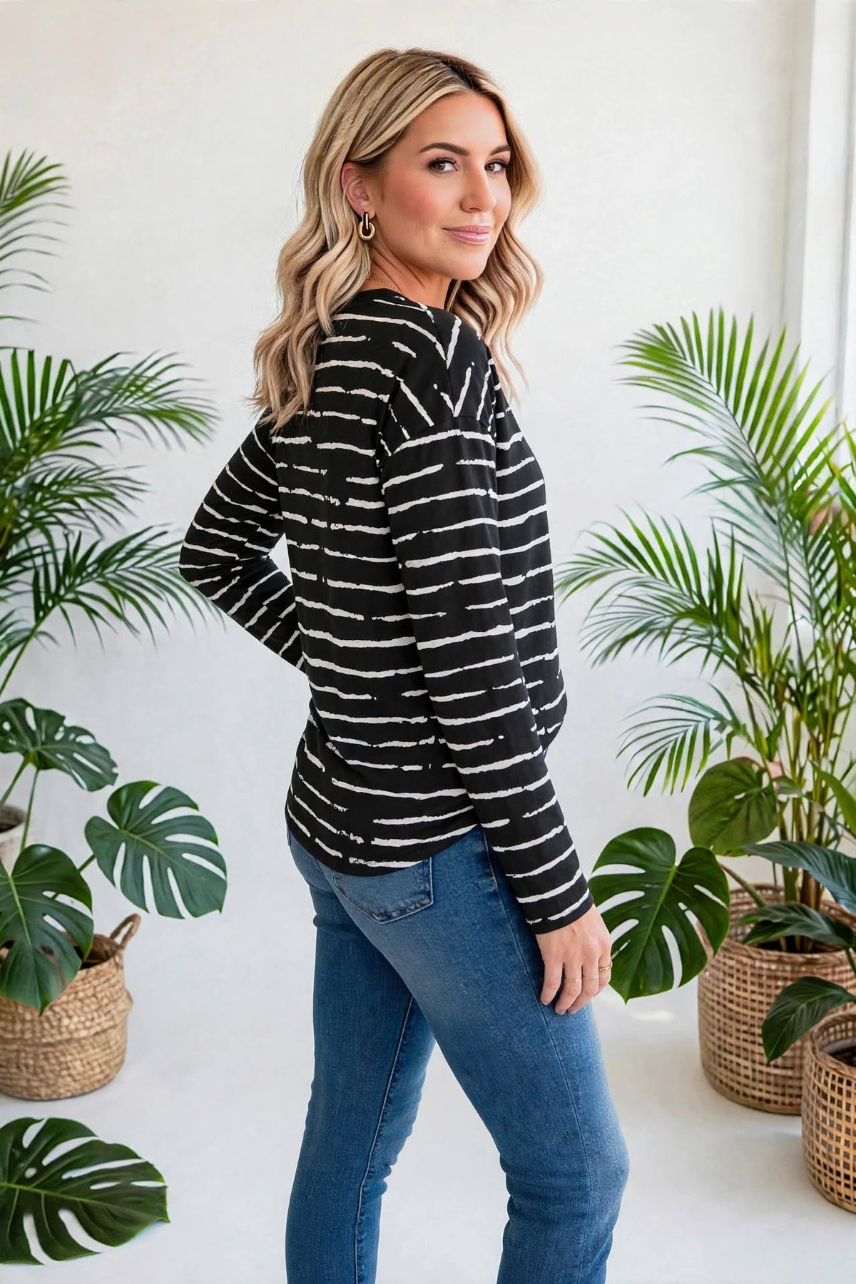 Retro Striped Casual Long Sleeve Top