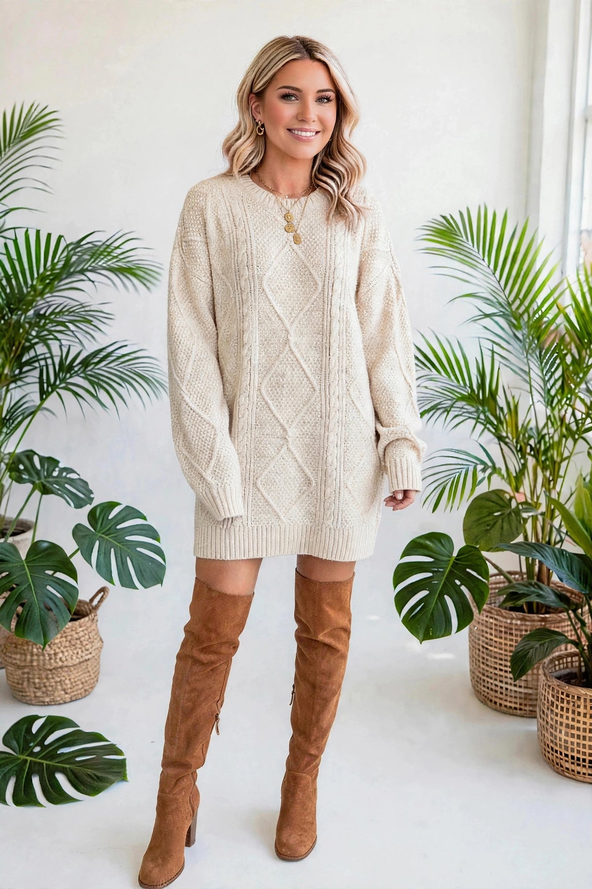 Cozy Cable Knit Sweater Dress | S-XL