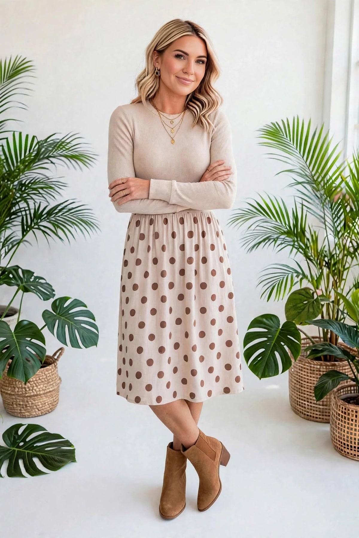 Dainty Dot Elegance Midi Dress | S-XL