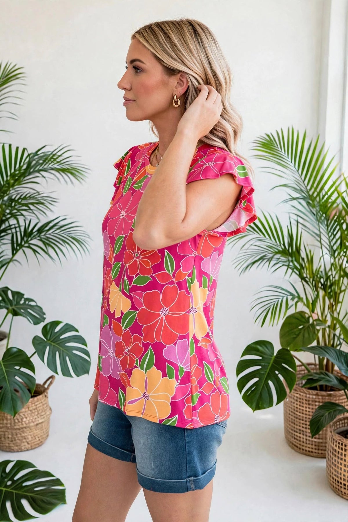 Paradise Floral Ruffle Sleeve top| S-3X