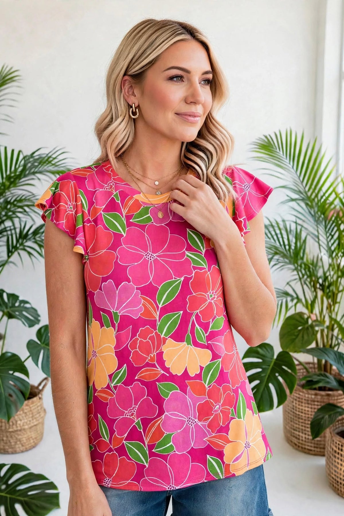 Paradise Floral Ruffle Sleeve top| S-3X