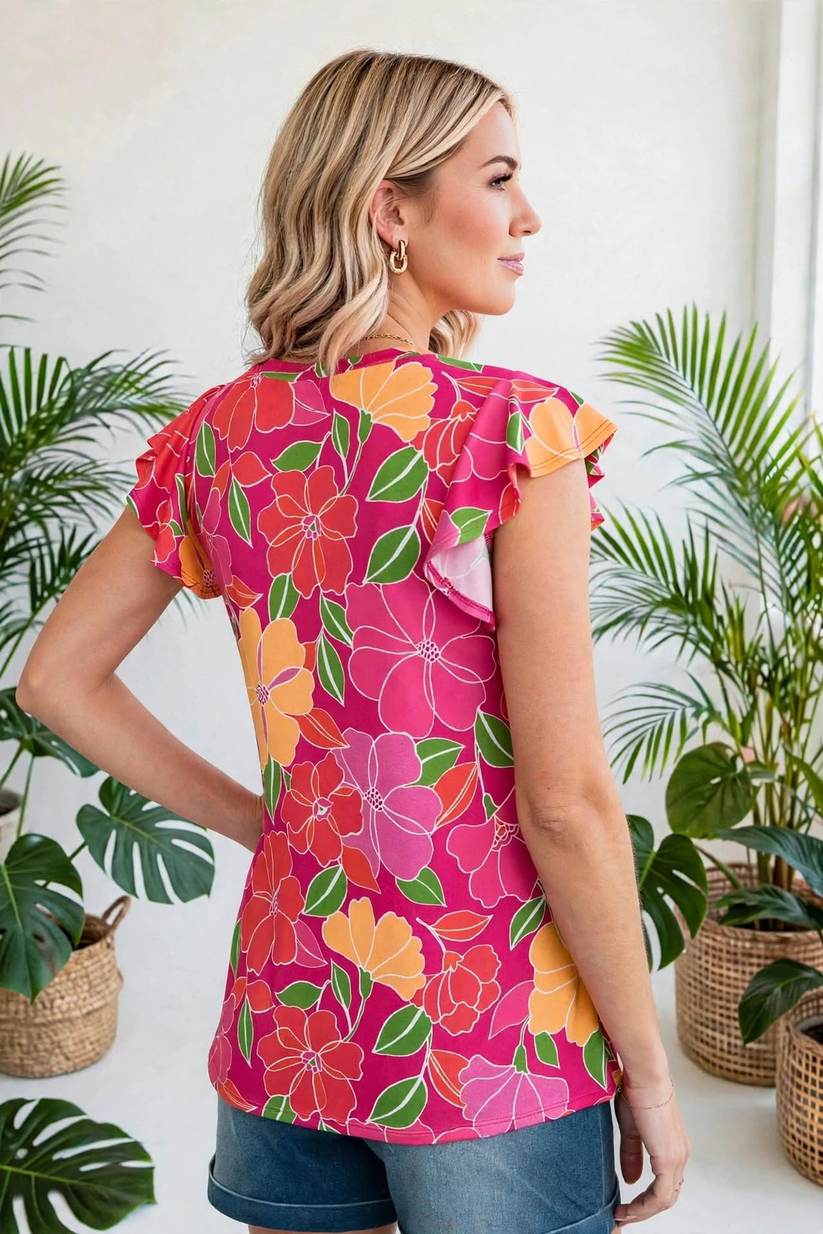 Paradise Floral Ruffle Sleeve top| S-3X