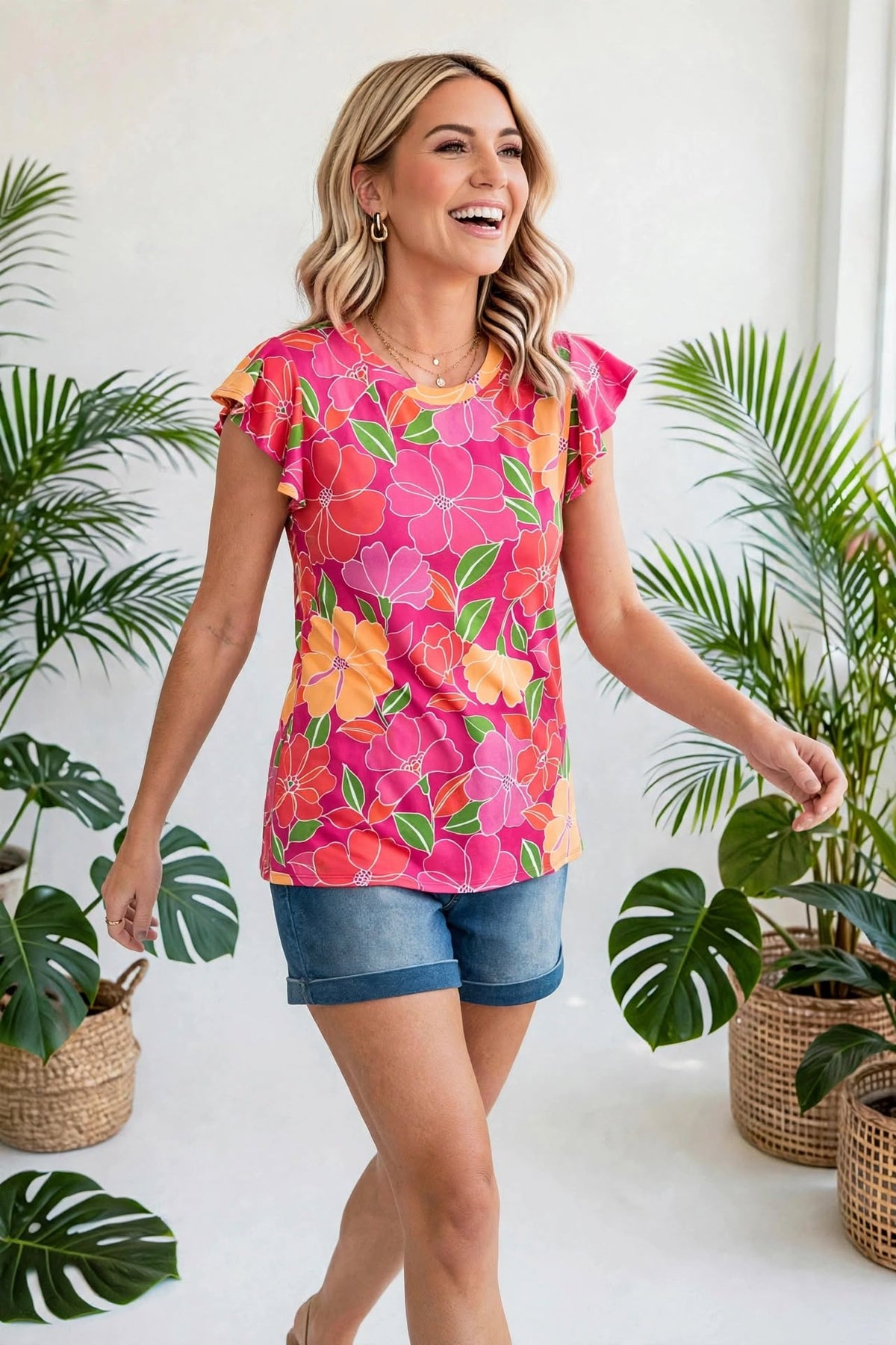Paradise Floral Ruffle Sleeve top| S-3X