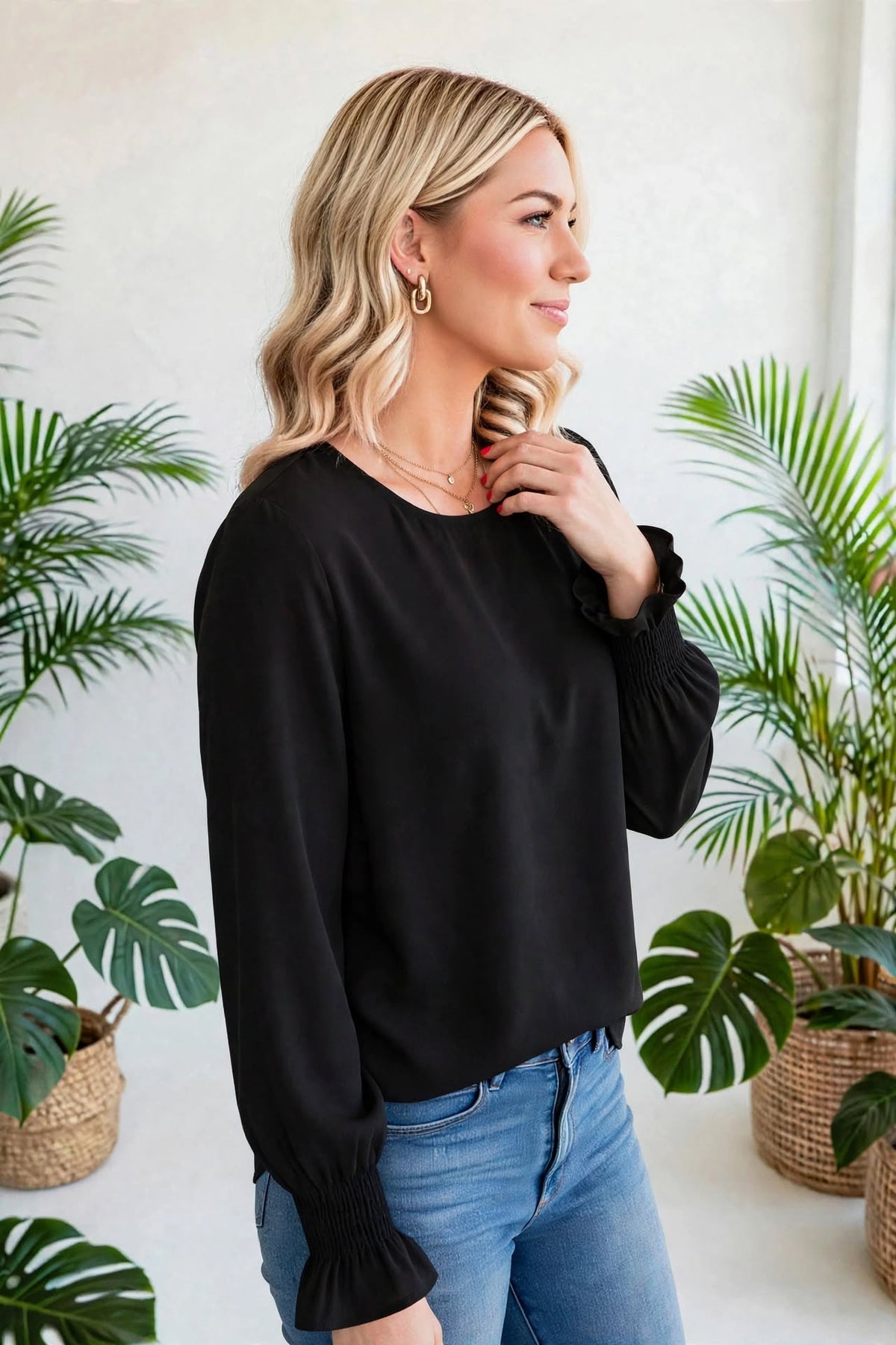 Ruffle Bubble Sleeve Top