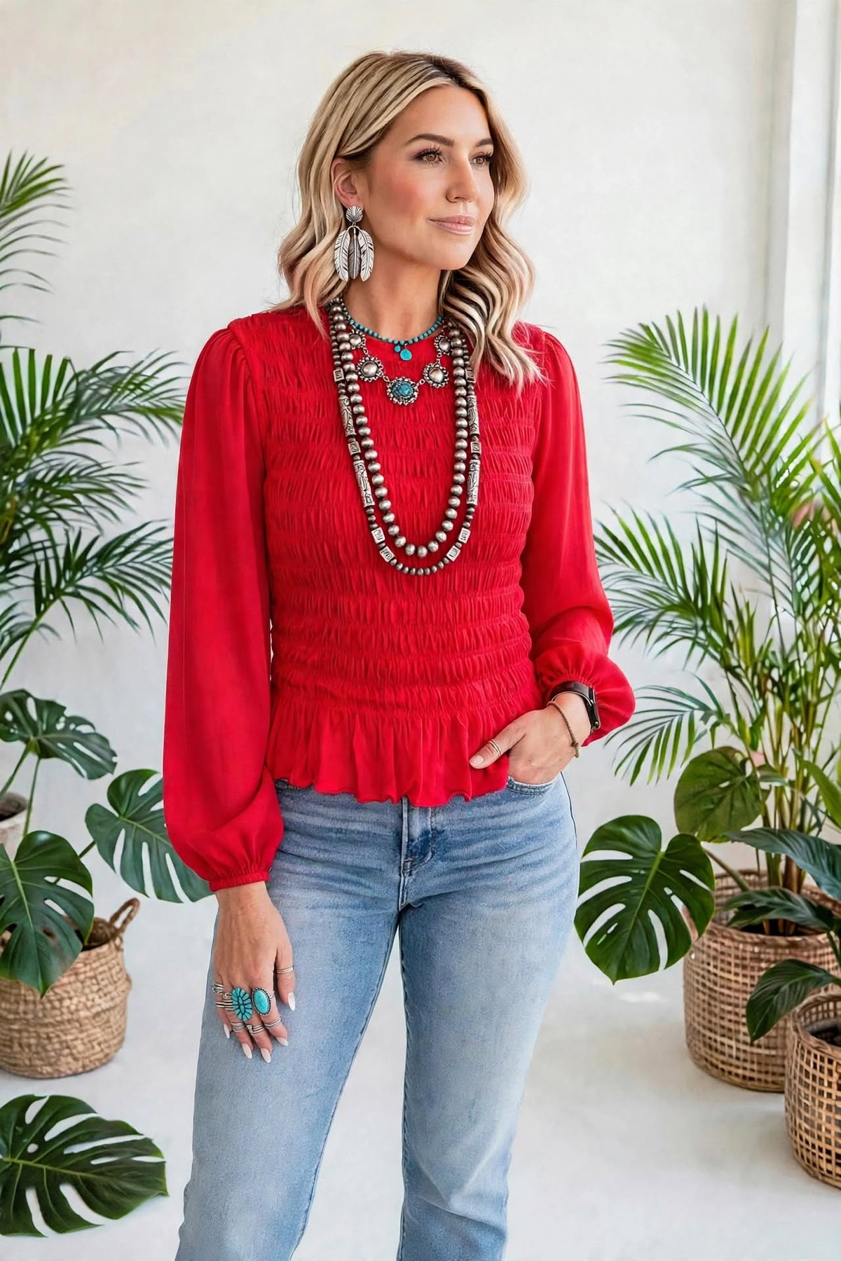 Roselle Smocked Ruffle Blouse | S-XL