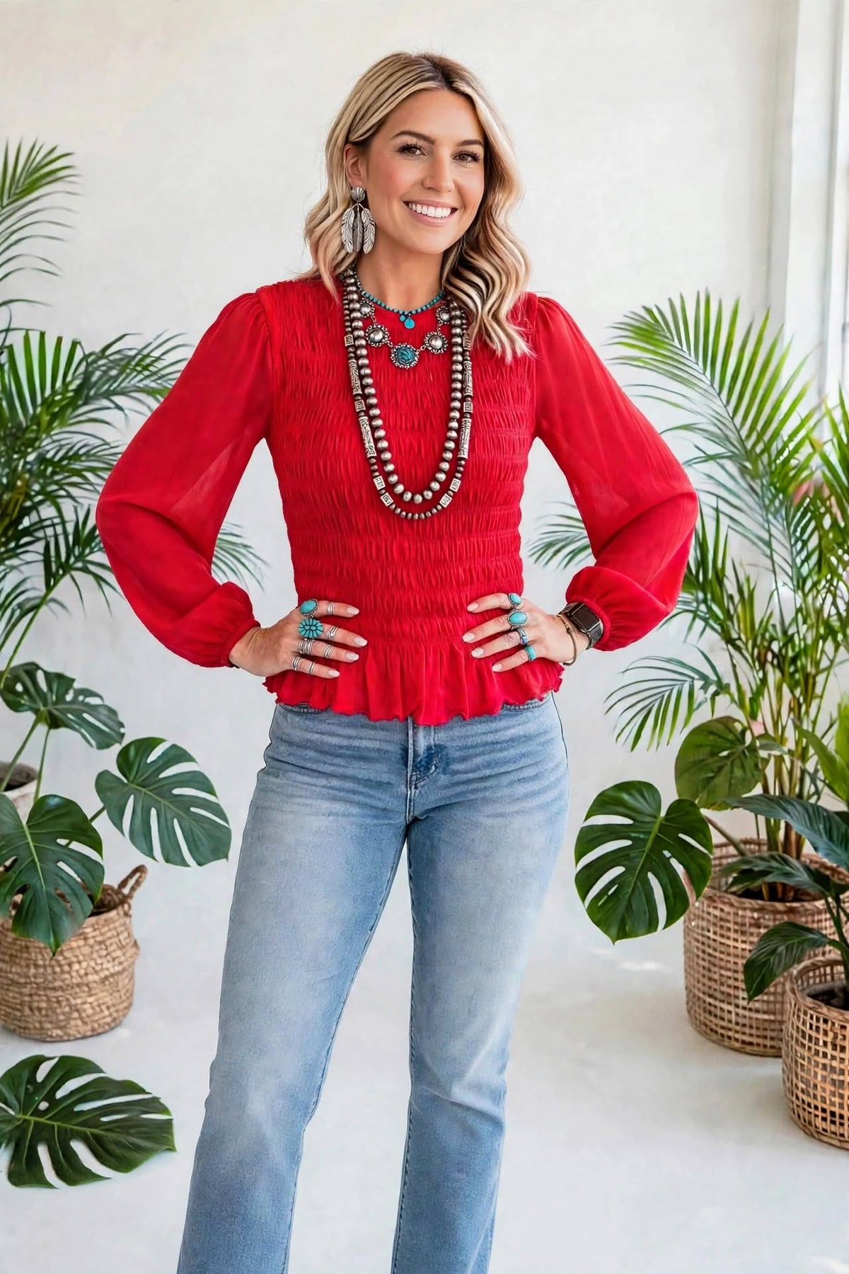 Roselle Smocked Ruffle Blouse | S-XL