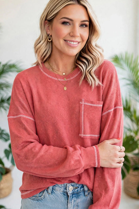 Contrast Stitching Trim Pullover