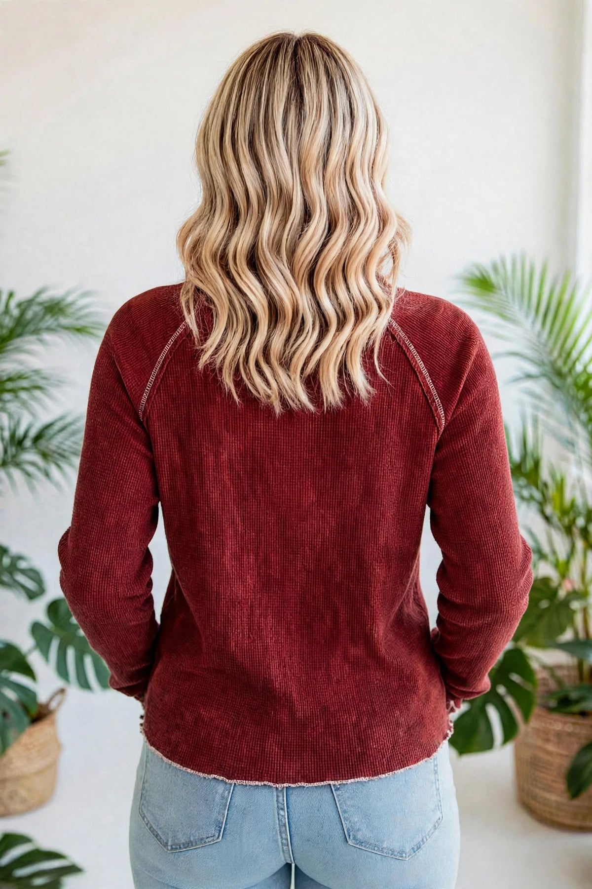 Textured Round Neck Long Sleeve Top